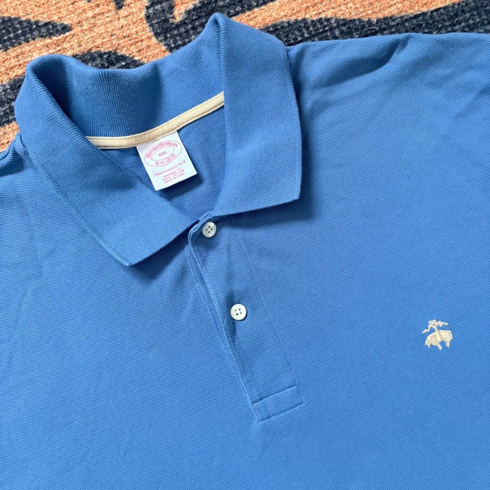 Brooks Brothers Performance Polo Shirt Blue Original Fit XXL Short Sleeve Cotton